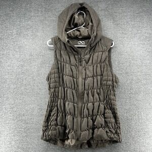 Be By Blanc Noir Puffer Hoodie Vest Women Size XL Brown Casual Winter